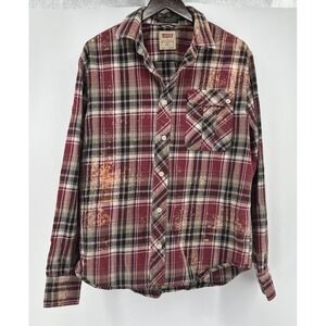 Custom Made Johnny Cash Red Plaid Men's Levi Flannel Shirt Sz LG